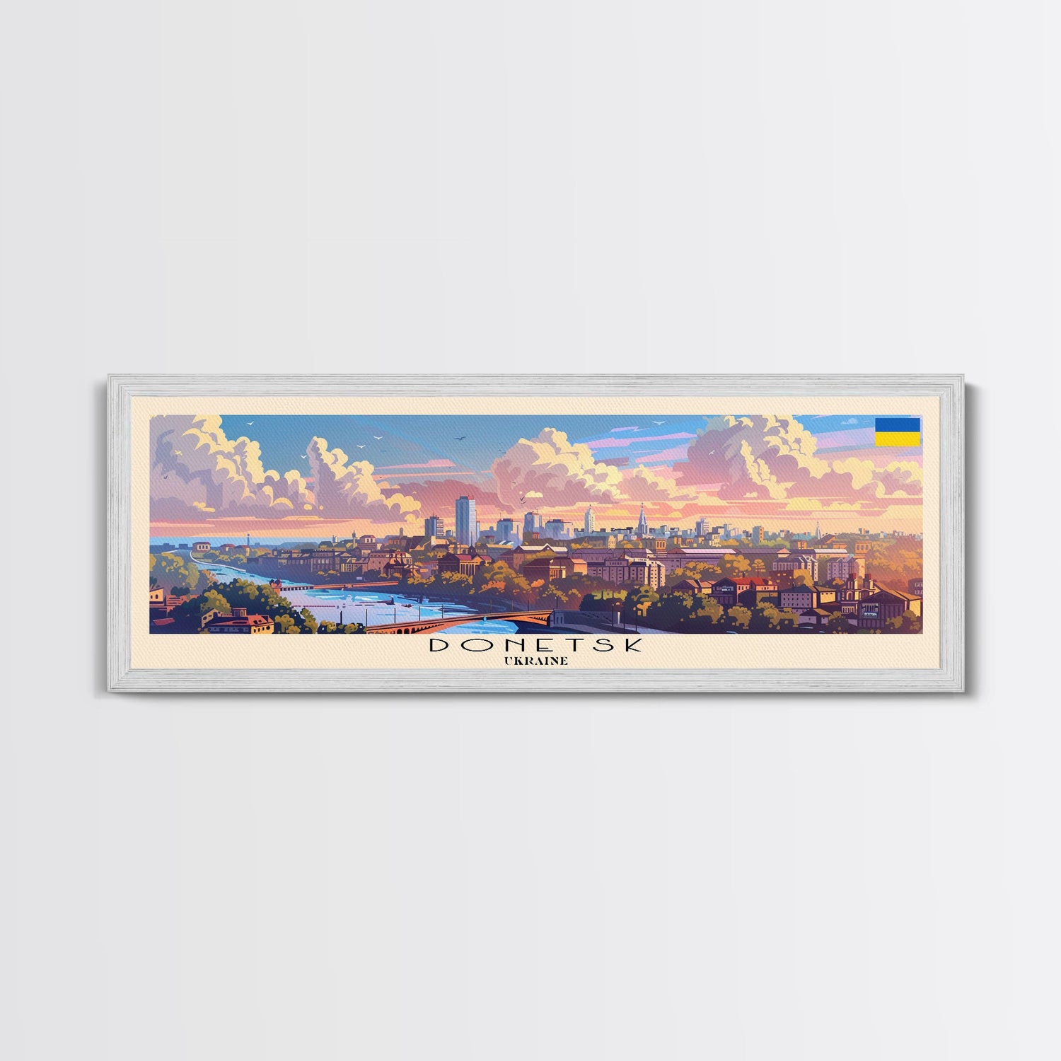 Donetsk Ukraine Panoramic Travel Poster, Framed Canvas Print or Metal Wall Art, Travel Art, Home Decor, Panoramic Painting, Midcentury Art
