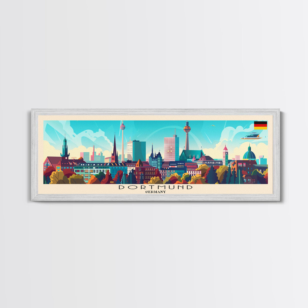 Dortmund Germany Wall Art, Panoramic Travel Poster, Panoramic Framed Canvas Print, City Wall Art, Wall Hanging Home Decor, Travel Art
