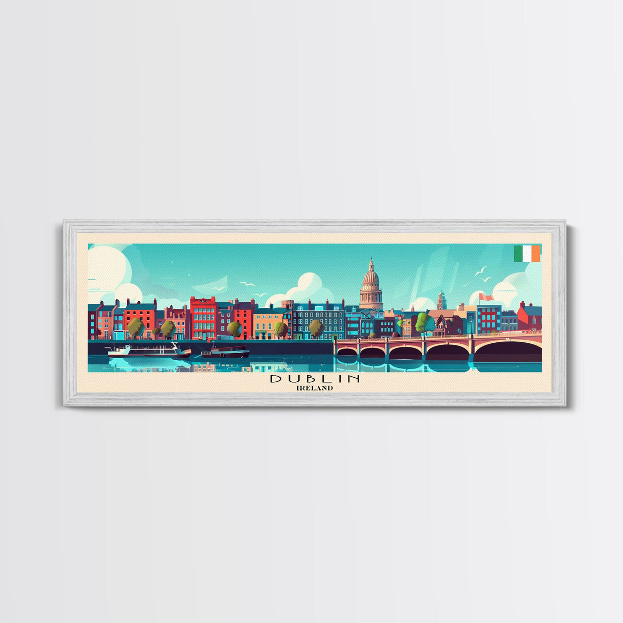 Dublin Ireland Panoramic Travel Poster, Framed Canvas Print or Metal Wall Art, Travel Art, Home Decor, Panoramic Painting, Midcentury Art