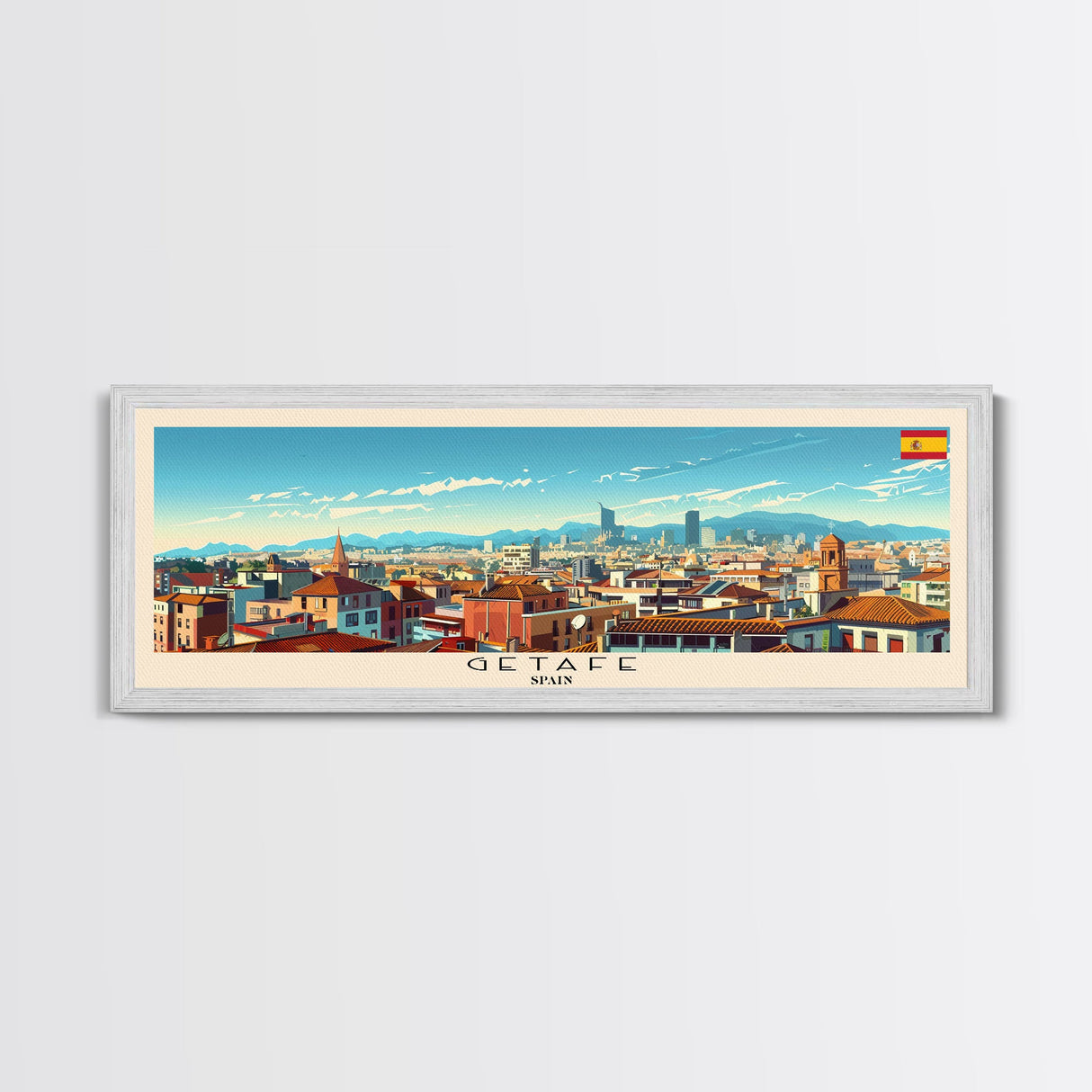 Getafe Spain Panoramic Travel Poster, Framed Canvas Print or Metal Wall Art, Travel Art, Home Decor, Panoramic Painting, Midcentury Art