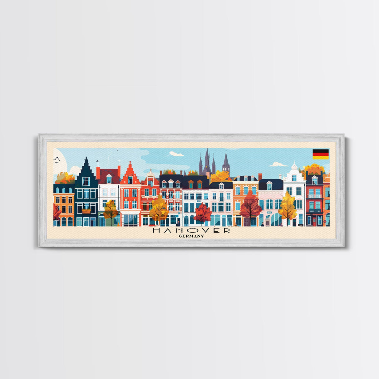 Hanover Germany Panoramic Travel Poster, Framed Canvas Print or Metal Wall Art, Travel Art, Home Decor, Panoramic Painting, Midcentury Art