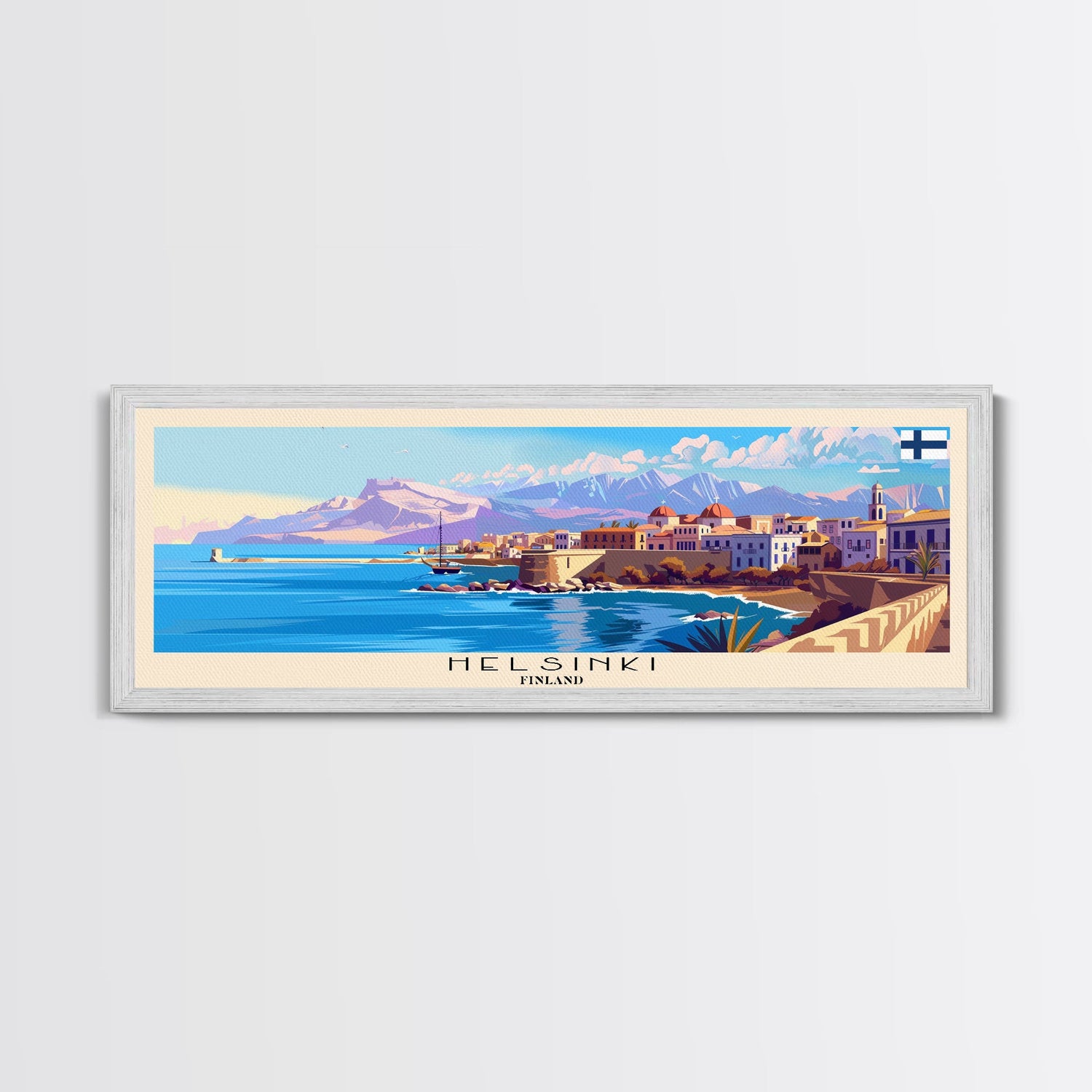 Helsinki Finland Travel Art, City Art, Framed Canvas Print or Metal Wall Art, Europe Travel Poster, Panoramic Wall Art, Extra Wide Wall Art
