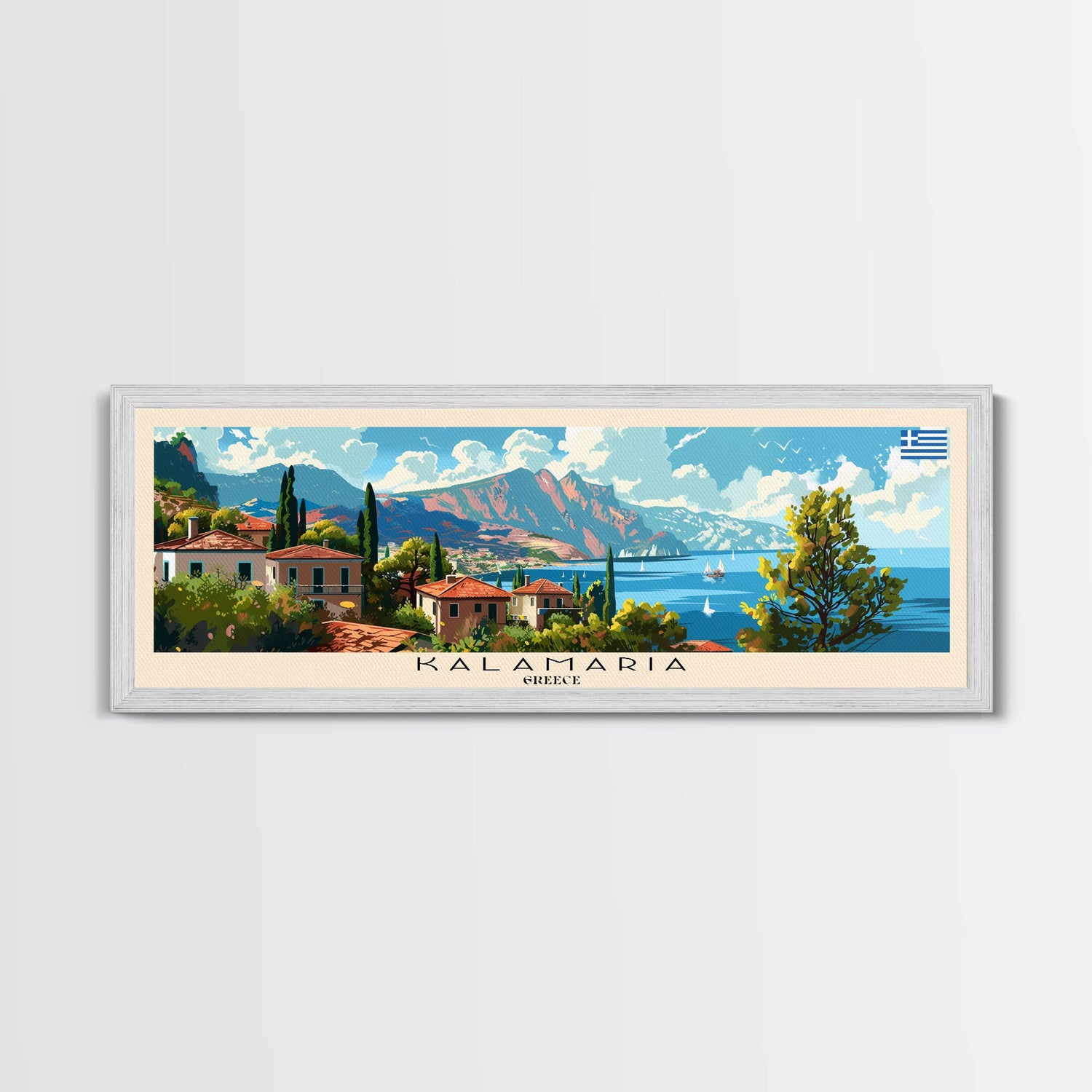 Kalamaria Greece Wall Art, Panoramic Travel Poster, Panoramic Framed Canvas Print, City Wall Art, Wall Hanging Home Decor, Travel Art