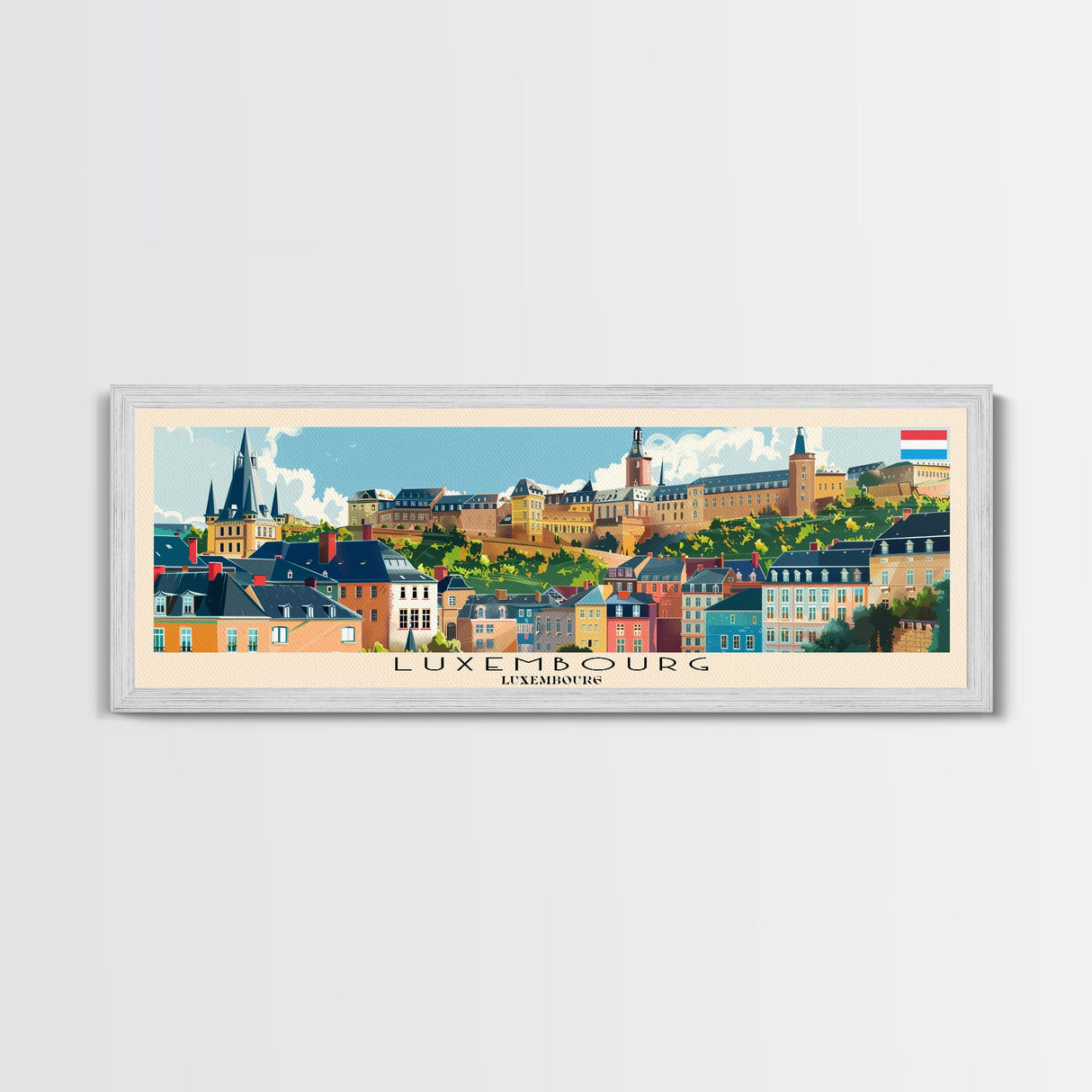 Luxembourg Luxembourg Panoramic Travel Poster, Framed Canvas Print or Metal Wall Art, Travel Art, Home Decor, Panoramic Painting, Midcentury Art