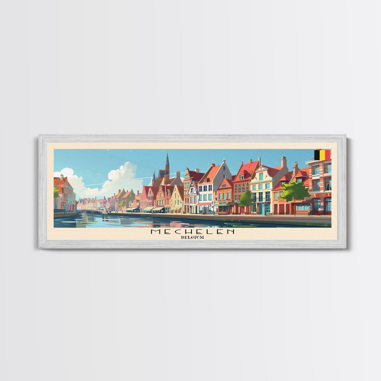 Mechelen Belgium Panoramic Travel Poster, Framed Canvas Print or Metal Wall Art, Travel Art, Home Decor, Panoramic Painting, Midcentury Art