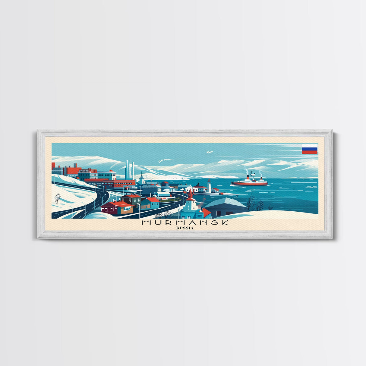 Murmansk Russia Panoramic Travel Poster, Framed Canvas Print or Metal Wall Art, Travel Art, Home Decor, Panoramic Painting, Midcentury Art