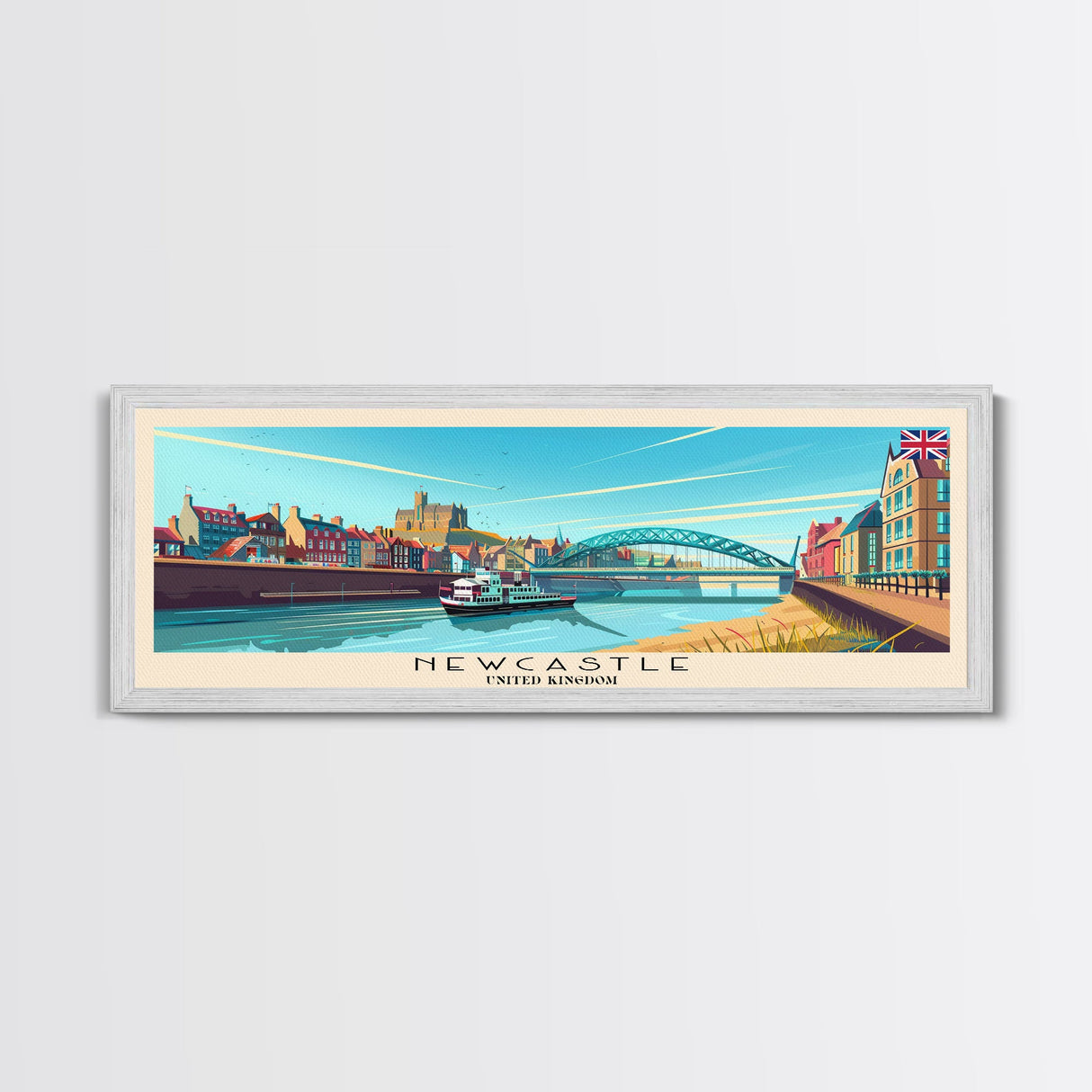Newcastle United Kingdom Wall Art, Panoramic Travel Poster, Panoramic Framed Canvas Print, City Wall Art, Wall Hanging Home Decor, Travel Art
