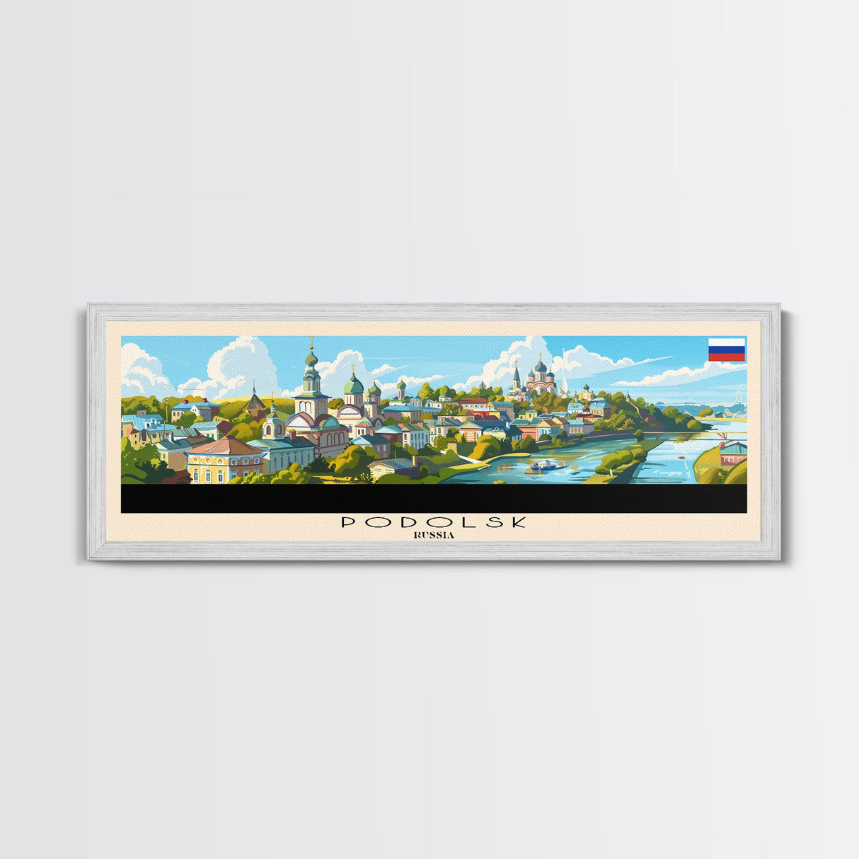 Podolsk Russia Panoramic Travel Poster, Framed Canvas Print or Metal Wall Art, Travel Art, Home Decor, Panoramic Painting, Midcentury Art