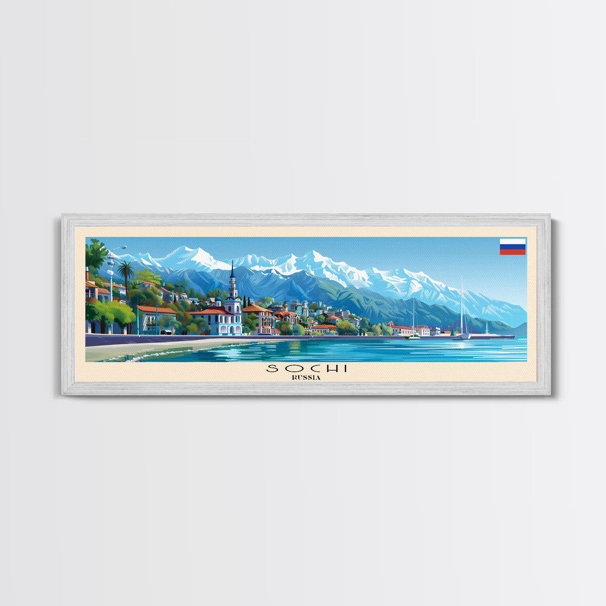 Sochi Russia Panoramic Travel Poster, Framed Canvas Print or Metal Wall Art, Travel Art, Home Decor, Panoramic Painting, Midcentury Art