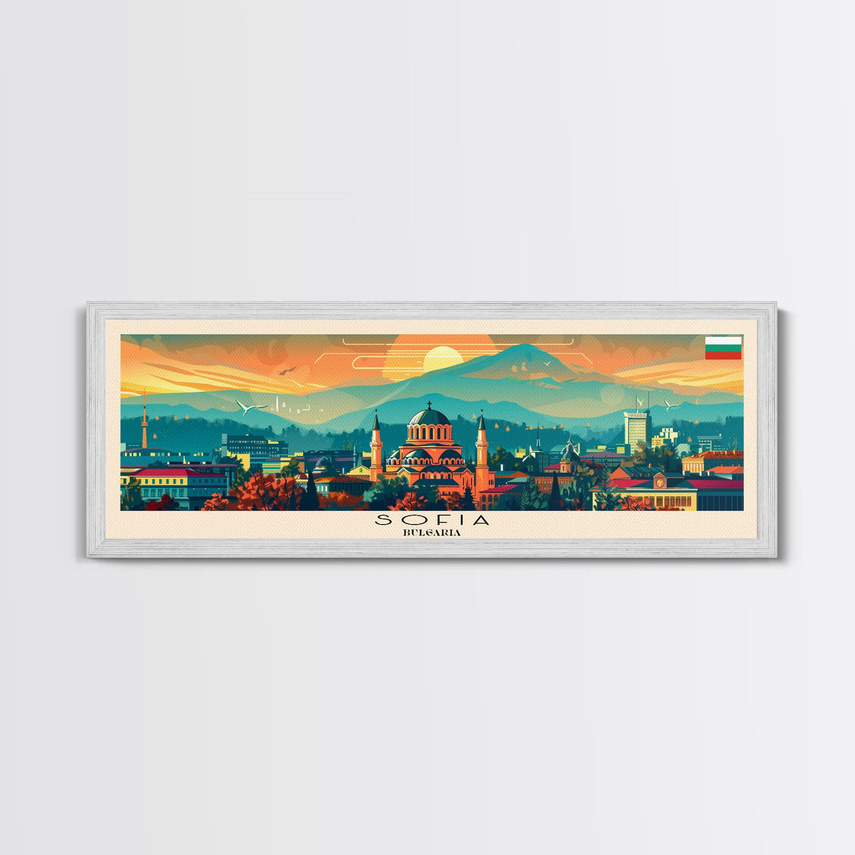 Sofia Bulgaria Wall Art, Panoramic Travel Poster, Panoramic Framed Canvas Print, City Wall Art, Wall Hanging Home Decor, Travel Art