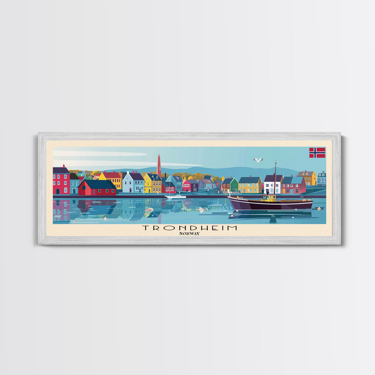 Trondheim Norway Travel Print Wall Art, Panoramic City Art, Travel Art, Wall Decor, Vacation Gift, Framed Canvas Print Or Metal Art