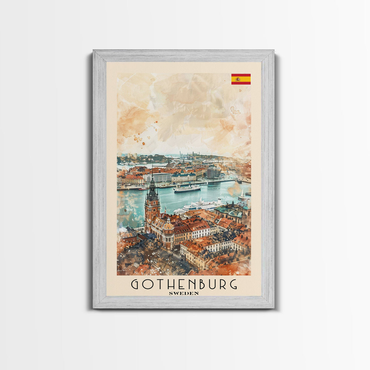 Gothenburg Sweden Harbor View Art, Framed Canvas Print, Living Room Wall Art, Travel Poster, Home Decoration