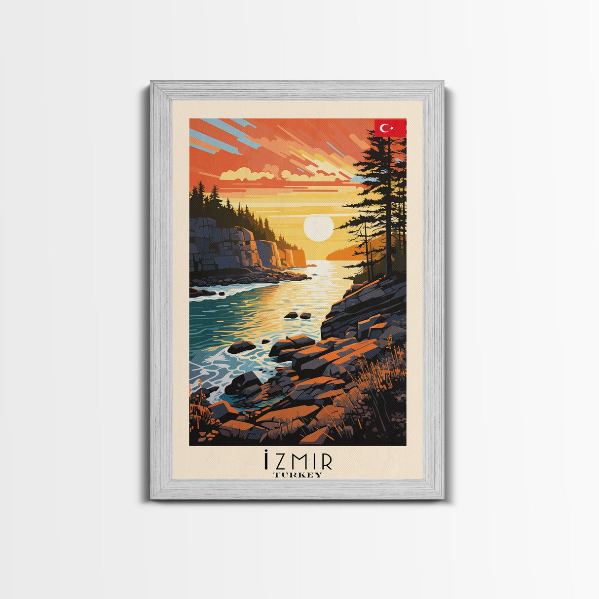 Izmir Turkey Scenic Coastal View, Framed Canvas Print, Travel Poster, Living Room Wall Art, Cityscape Decor, Nautical Art, Modern Home Decoration