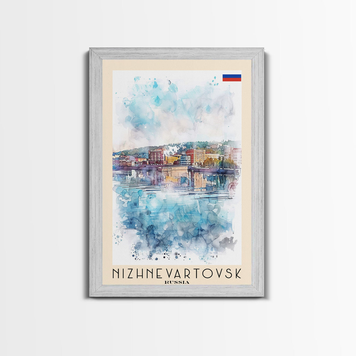 Nizhnevartovsk Russia Framed Canvas Print, Scenic Travel Poster, Watercolor Painting, Wall Art, Home Decor, Russian Landscape, Urban Style