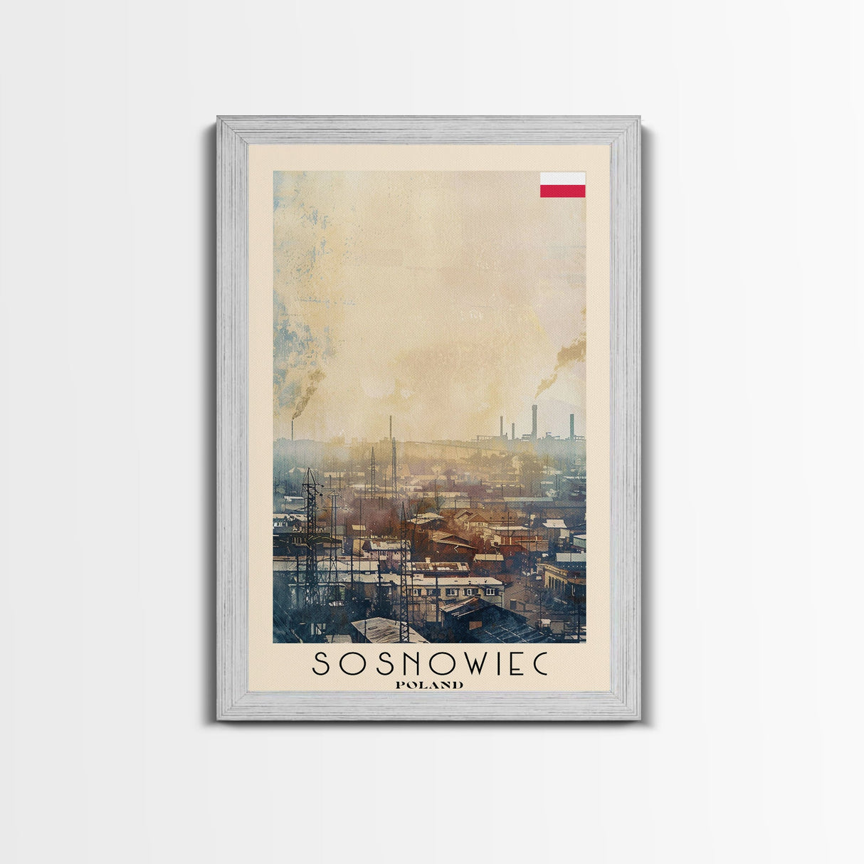 Sosnowiec Poland Travel Poster Framed Canvas Print, Watercolor Painting, Urban Wall Art, Home Decor, Polish Cityscape, Modern Art