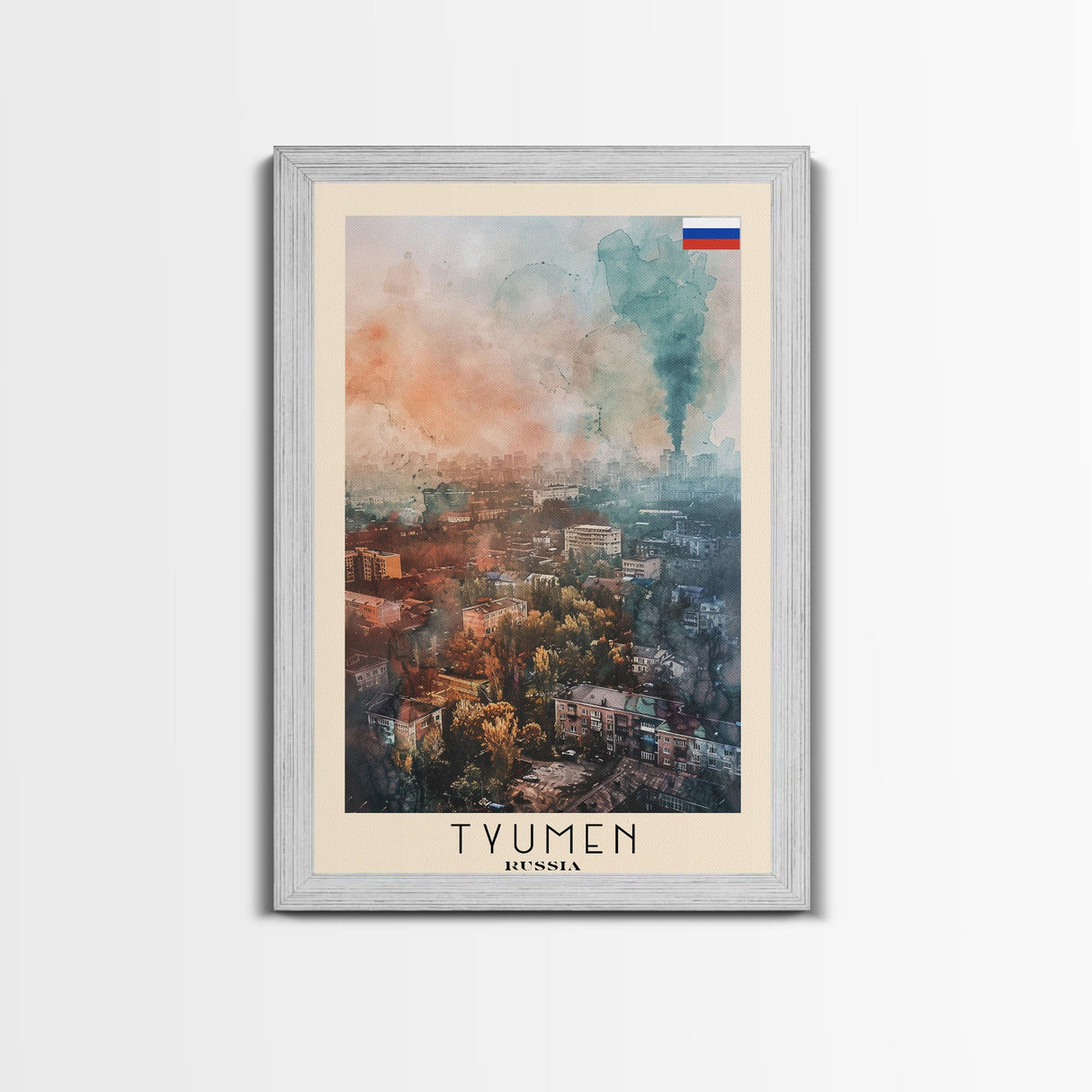 Tyumen Russia Travel Poster Framed Canvas Print, Watercolor Painting, Urban Wall Art, Home Decor, Russian Cityscape, Classic Art