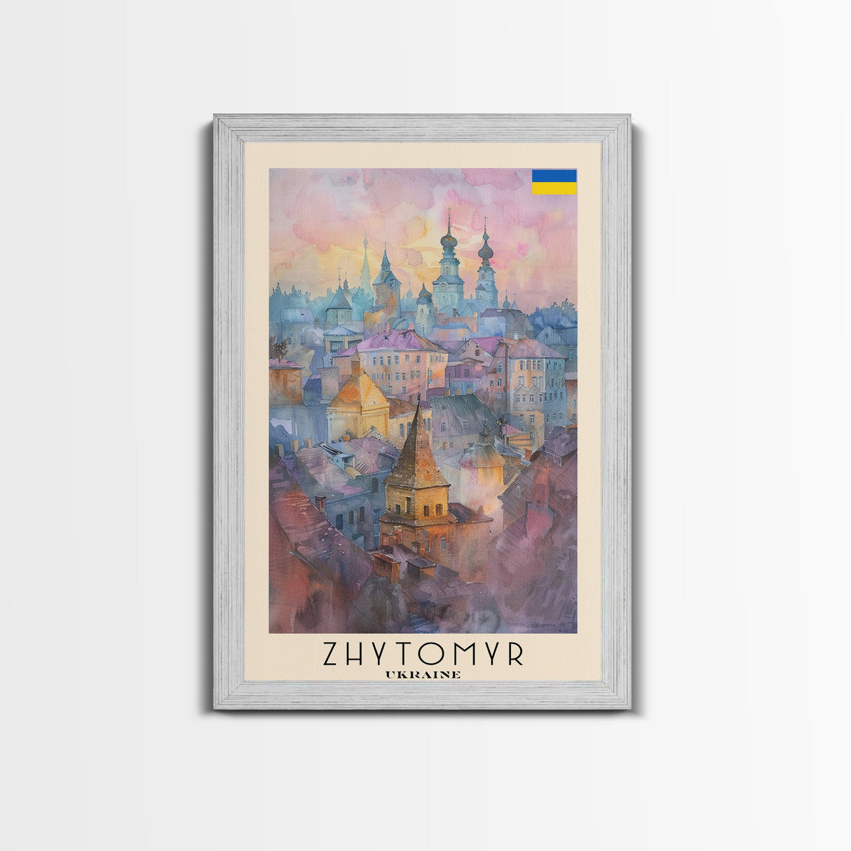 Zhytomyr Ukraine Travel Poster Framed Canvas Print, Watercolor Painting, Scenic Wall Art, Home Decor, Ukrainian Landscape, Perfect Gift