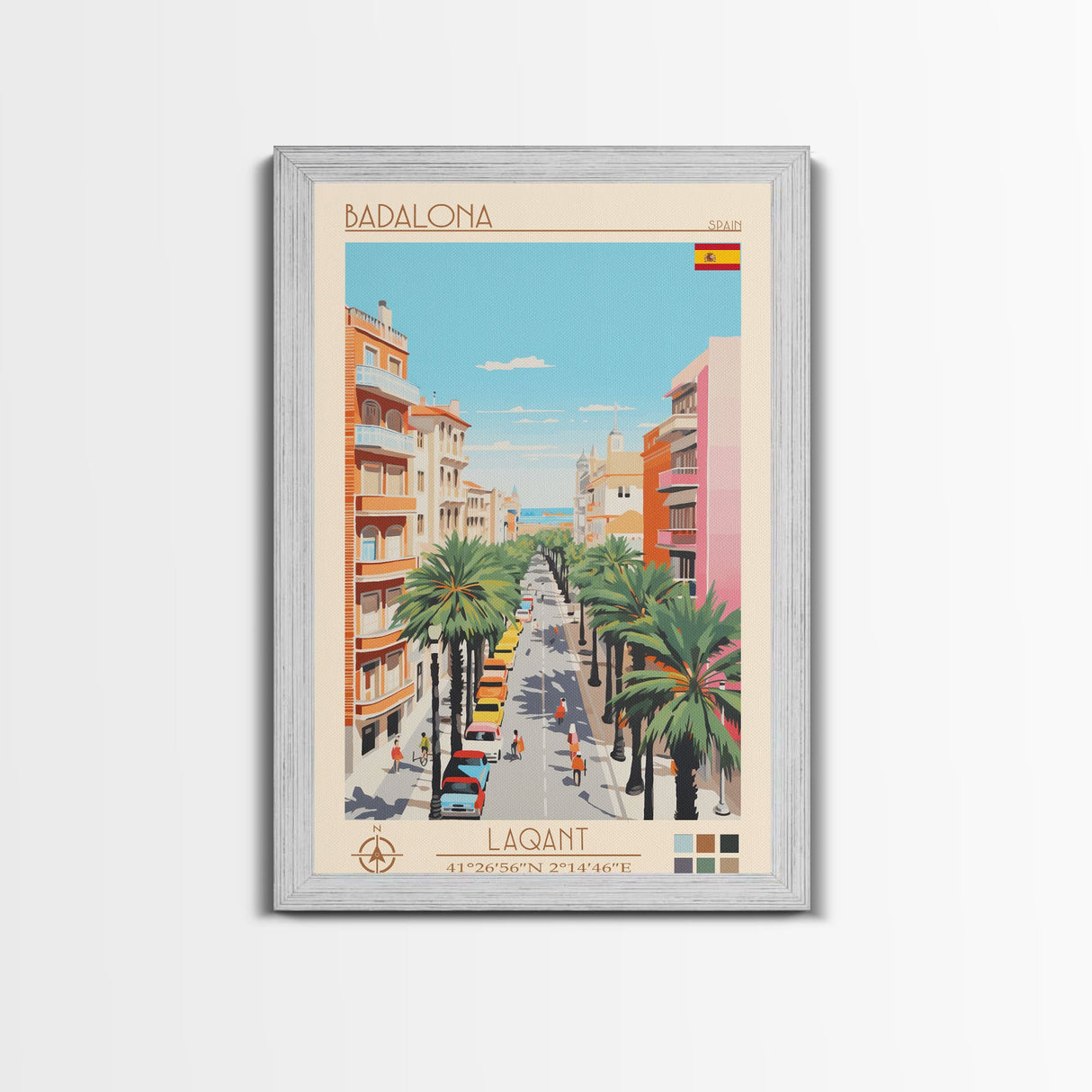 Badalona Spain Travel Poster Framed Canvas Print, Midcentury Modern Art, Pop Art Wall Decor, Home Decor, Vacation Gift, Living Room Art