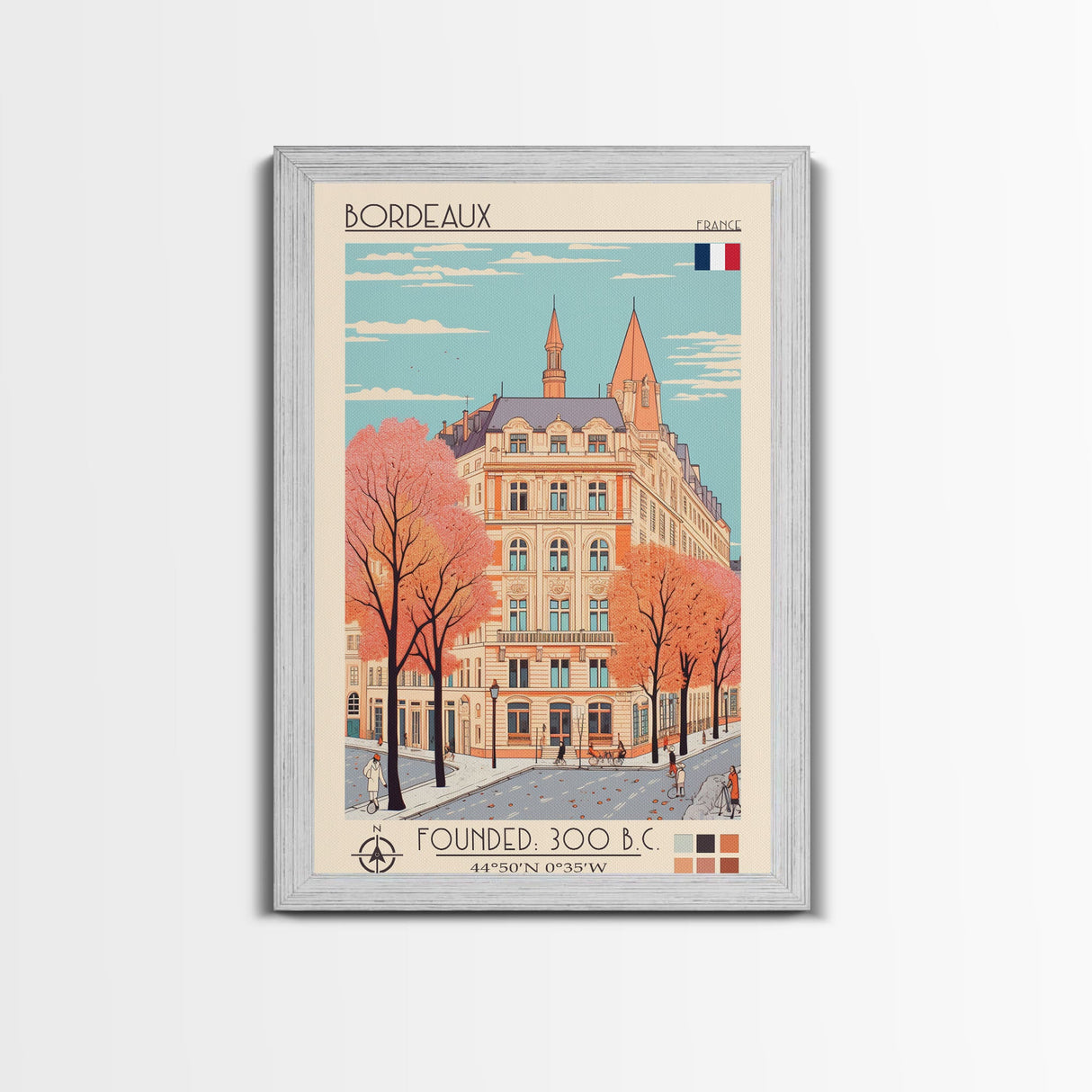 Bordeaux France Travel Poster Framed Canvas Print, Midcentury Modern Art, Pop Art Home Decor, Scenic Wall Art, Living Room Decoration