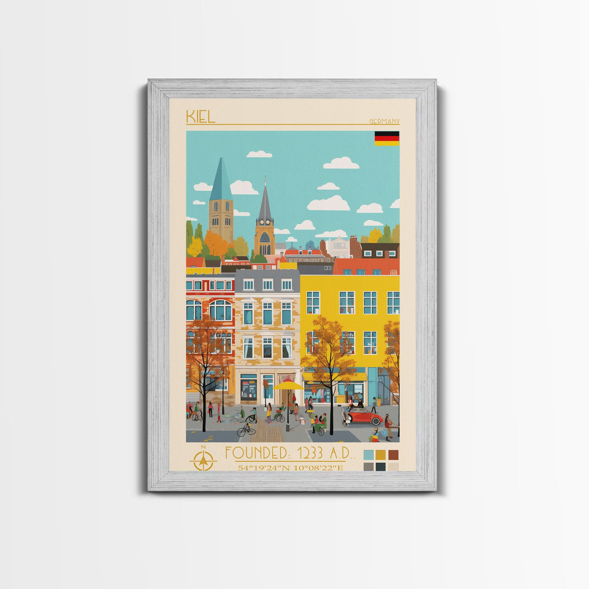 Kiel Germany Travel Poster Framed Canvas Print, Midcentury Modern Art, Pop Art Wall Decor, Scenic Wall Art, Living Room Decoration, Office Art