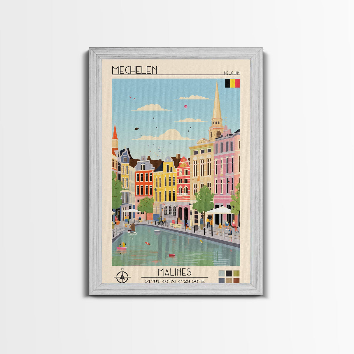 Mechelen Belgium Travel Poster Framed Canvas Print, Midcentury Modern Art, Pop Art Wall Decor, Home Decor, Vacation Gift, Bedroom Art