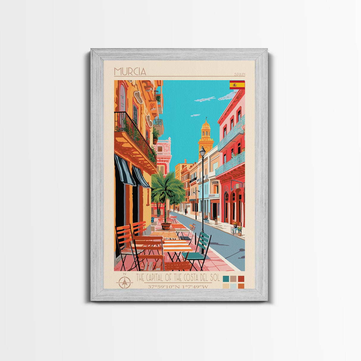 Murcia Spain Travel Poster Framed Canvas Print, Midcentury Modern Art, Pop Art Wall Decor, Scenic Wall Art, Bedroom Decoration