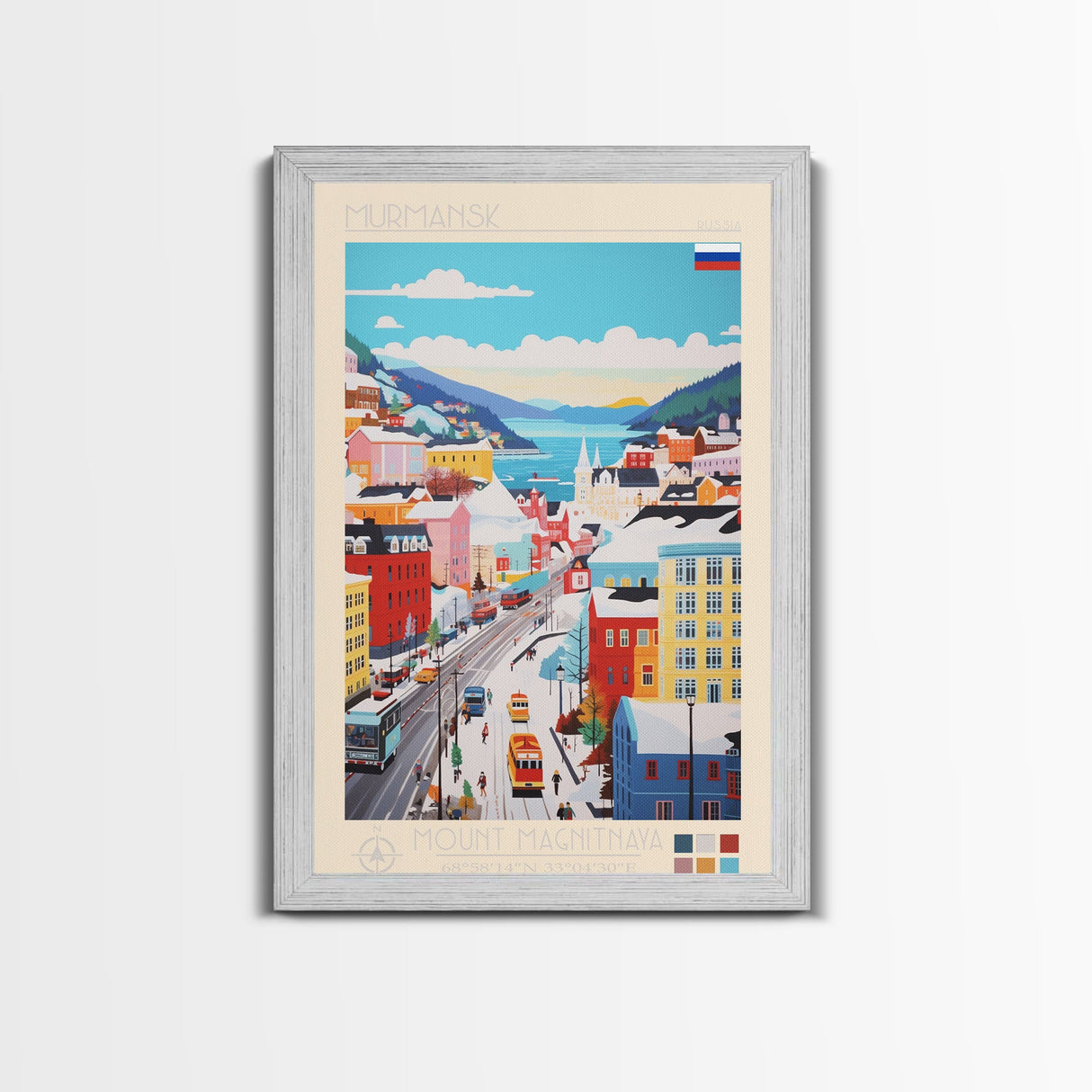 Murmansk Russia Travel Poster Framed Canvas Print, Midcentury Modern Art, Pop Art Wall Decor, Scenic Wall Art, Living Room Decoration, Office Art