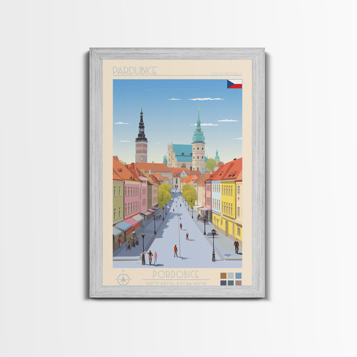 Pardubice Czech Republic Travel Poster Framed Canvas Print, Midcentury Modern Art, Pop Art Wall Decor, Home Decor, Vacation Gift, Bedroom Art