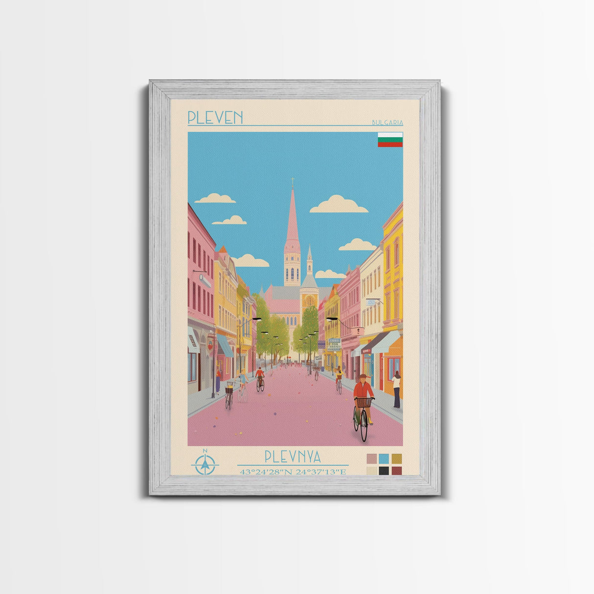 Pleven Bulgaria Travel Poster Framed Canvas Print, Midcentury Modern Art, Pop Art Wall Decor, Scenic Wall Art, Living Room Decoration, Office Gift