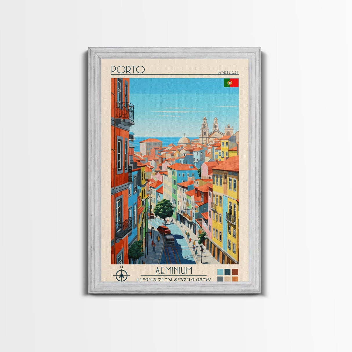 Porto Portugal Travel Poster Framed Canvas Print, Midcentury Modern Art, Pop Art Wall Decor, Scenic Wall Art, Living Room Decoration, Office Gift