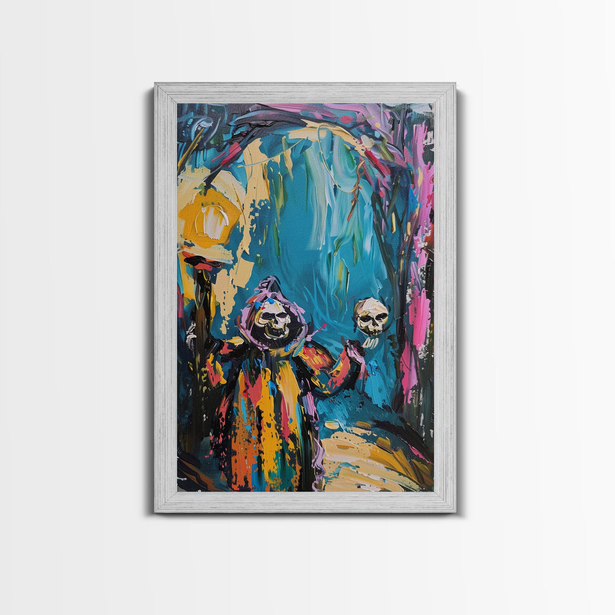Halloween Ghostly Figure with Lantern Framed Canvas Print, Spooky Wall Art, Home Decor, Haunted Decor, Gift Idea, Night Haunt