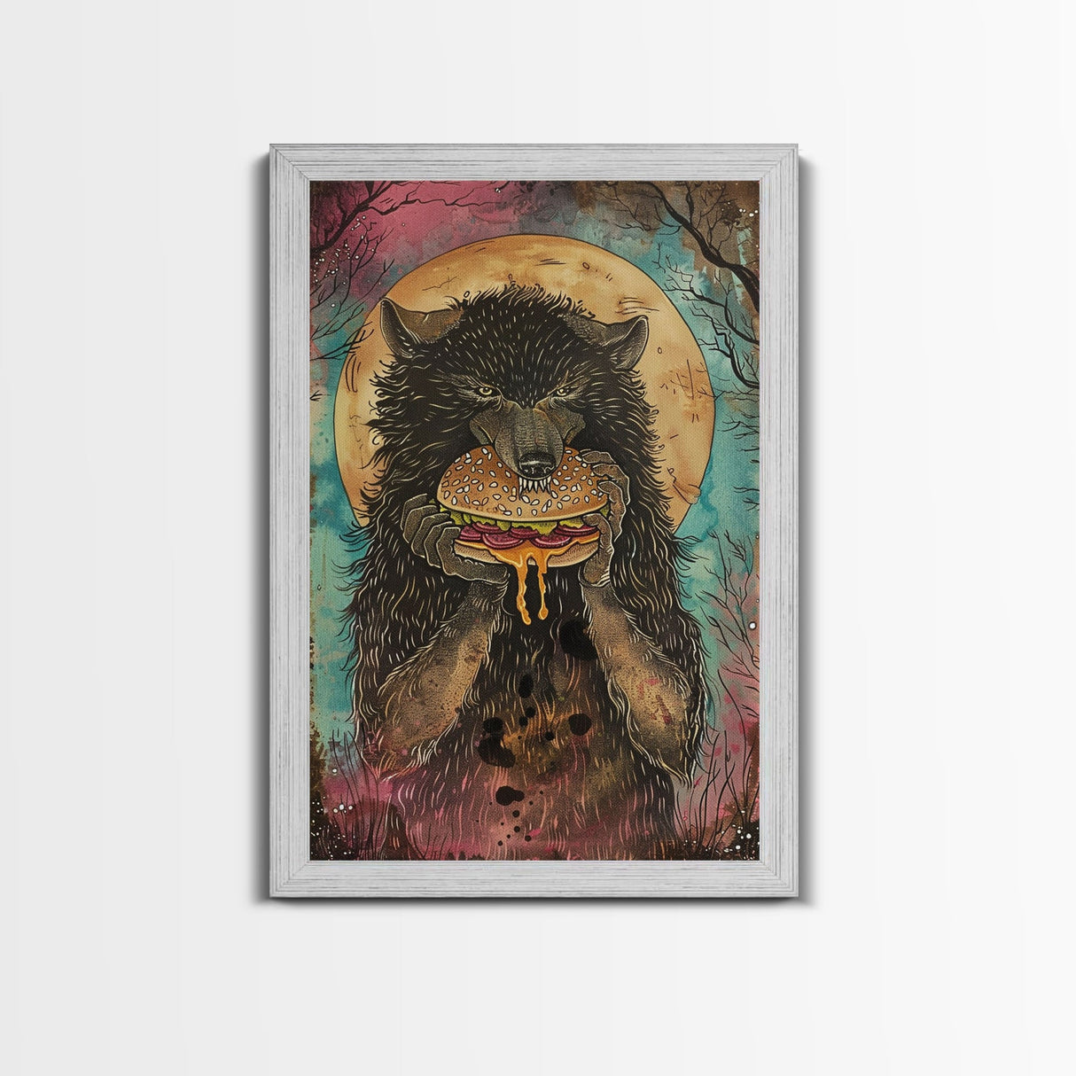 Halloween Haunted Forest Monster Framed Canvas Print, Wall Art, Living Room Decor, Halloween Decoration, Spooky Wall Hanging, Haunted Decor