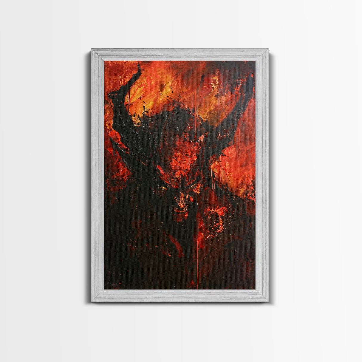 Halloween Eerie Goat with Spaghetti Framed Canvas Print, Wall Art, Living Room Decor, Halloween Decoration, Unique Art, Haunted Decor