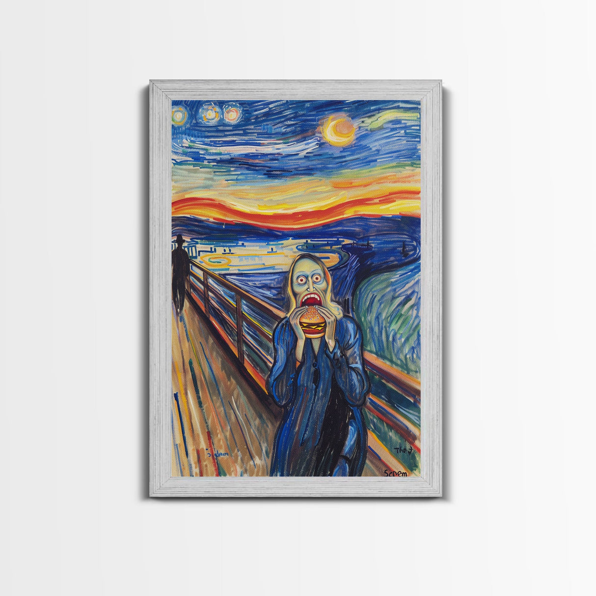 Scream-Inspired Halloween Art with a Figure Eating a Hamburger, Combining Horror and Humor for a Unique and Spooky Wall Art Piece