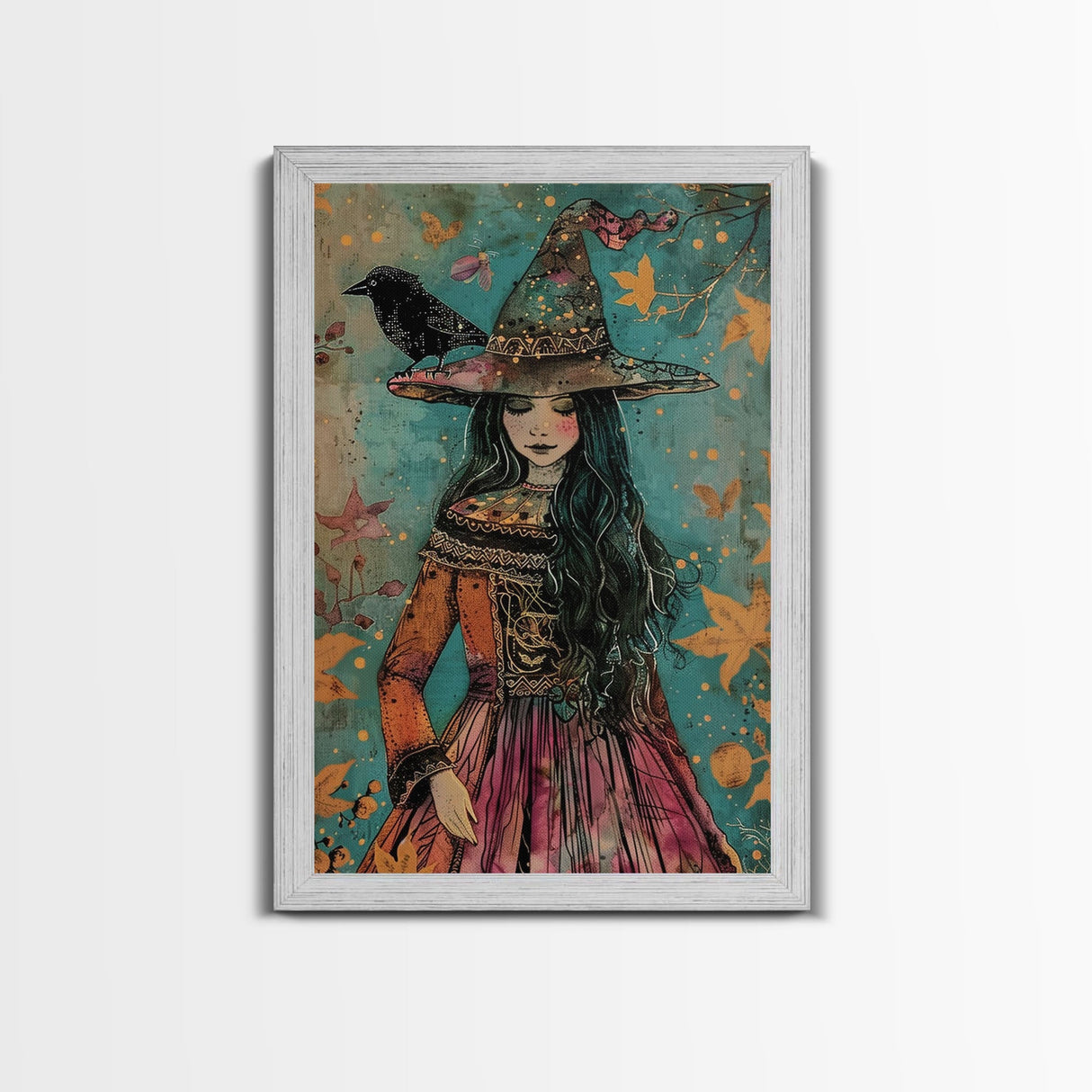 Enchanting Witch with Raven - Halloween Wall Decor - Spooky Home Art Print - Halloween Gift for Witch Lovers - Creepy Art Halloween Decor