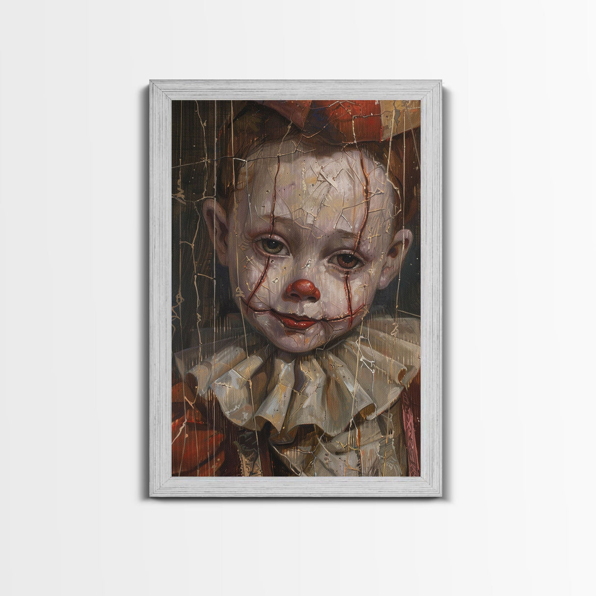 Haunting Clown with Cracked Face - Spooky Halloween Art Print - Creepy Home Decor - Scary Clown Wall Art - Perfect Halloween Decoration