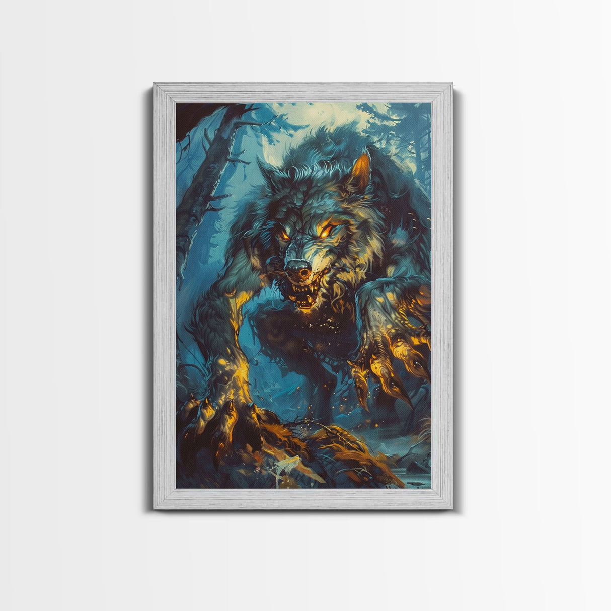 Ferocious Werewolf in the Forest - Halloween Wall Decor - Scary Art Print - Werewolf Painting for Halloween - Spooky Home Decor