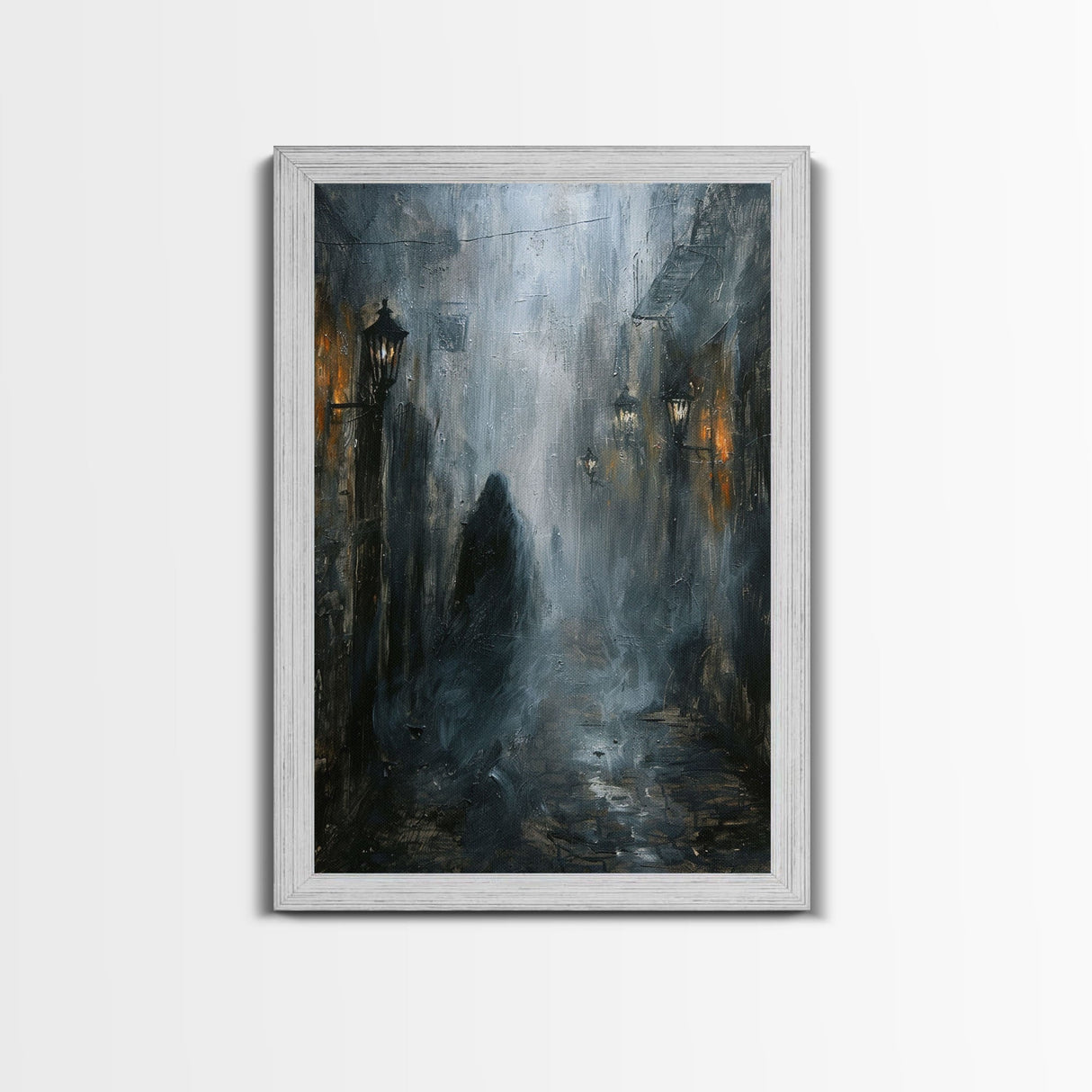 Misty Alley Canvas Print - Halloween Art, Spooky Home Decor, Dark Alley Wall Art, Ghost Art, Halloween Decor, Framed Canvas Print Creepy Art