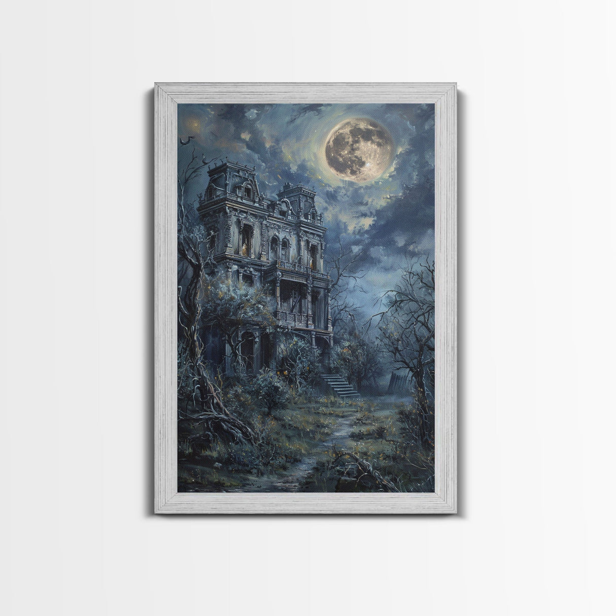 Haunted Victorian Mansion Halloween Art, Spooky House, Haunted Home, Creepy Building, Gothic Decor, Framed Canvas Print