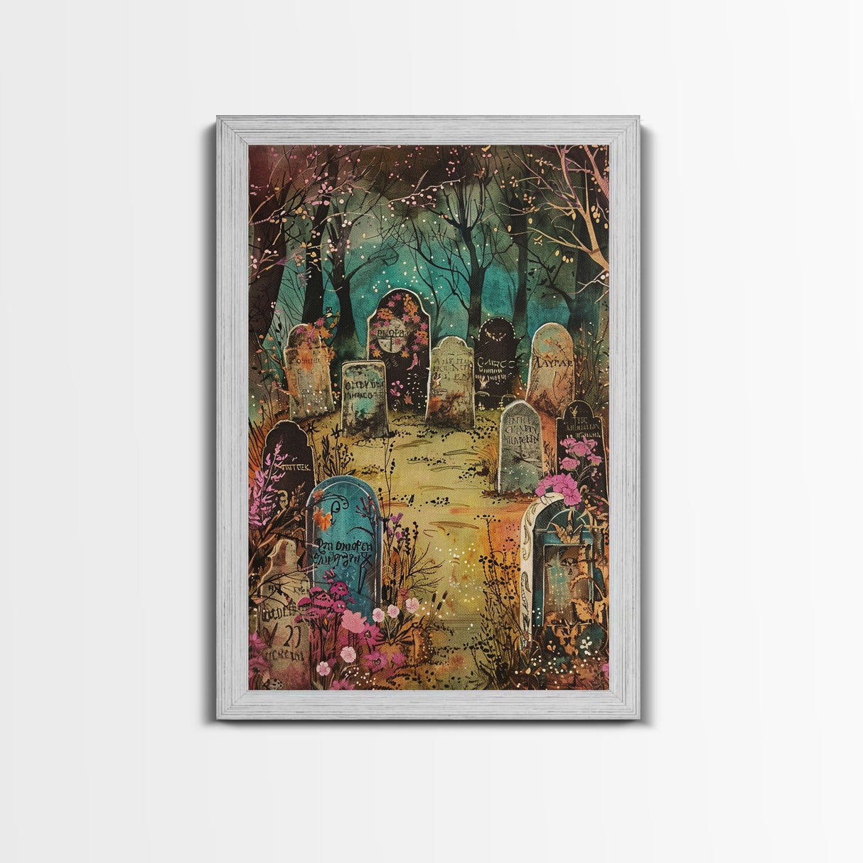 Spooky Graveyard Framed Canvas Print, Halloween Wall Art, Haunted Cemetery, Gothic Vibes, Spooky Decor, Haunted Scene, Halloween Decoration
