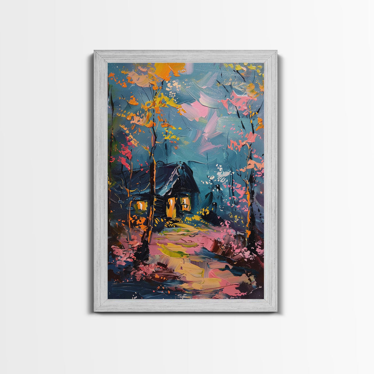 Eerie Moonlit Cemetery Framed Canvas Print, Halloween, Haunted Graveyard Wall Art, Gothic Horror Decor, Spooky Artwork, Framed Canvas Print