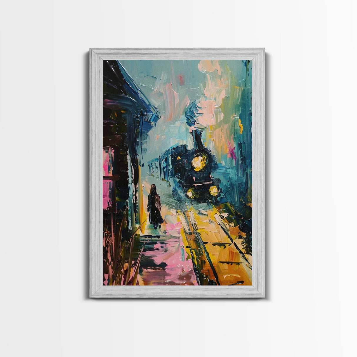 Spooky Van Gogh-Inspired Haunted House Framed Canvas Print, Halloween Wall Art, Eerie Home Decor, Ghostly Night Artwork, Haunted Home
