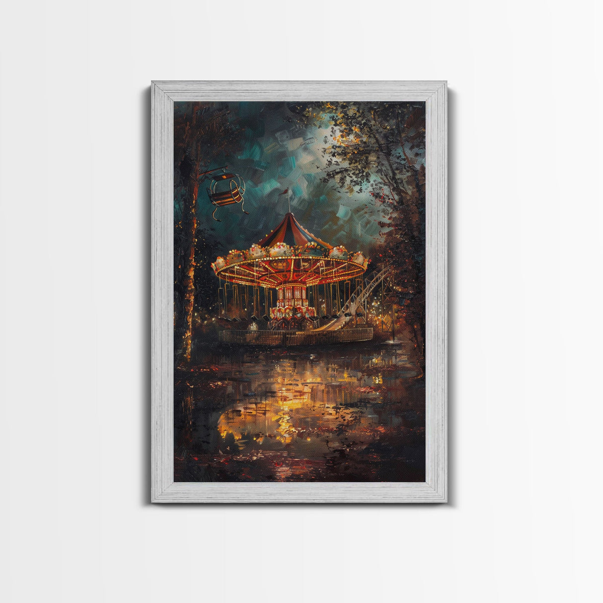 Haunted Forest Path with Pumpkins Framed Canvas Print, Halloween Wall Art, Spooky Home Decor, Eerie Forest Artwork, Haunted Pathway Art