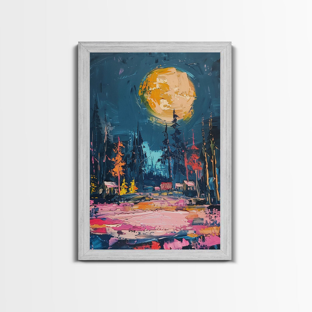 Spooky Moonlit Forest Framed Canvas Print, Halloween Wall Art, Haunted Landscape, Home Decor, Above Sofa Art, Gothic Artwork, Living Room