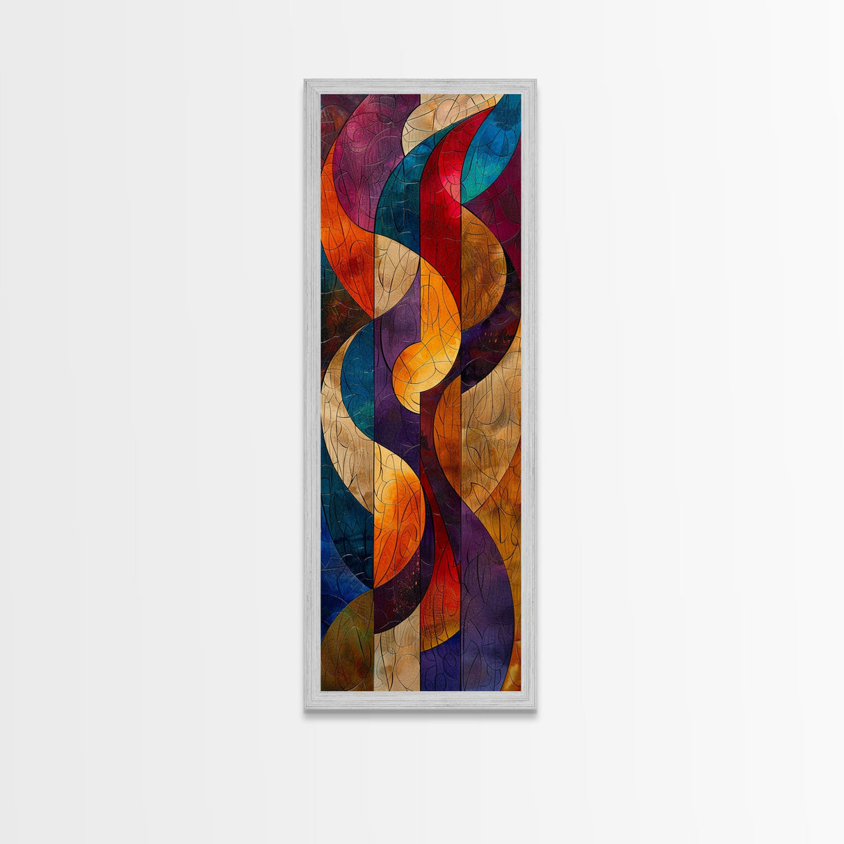 Colorful Abstract Design in Swirling Patterns - Framed Canvas Print, Midcentury Modern Art, Skinny Art, Tall Art, Living Room Wall Decor, Boho Art
