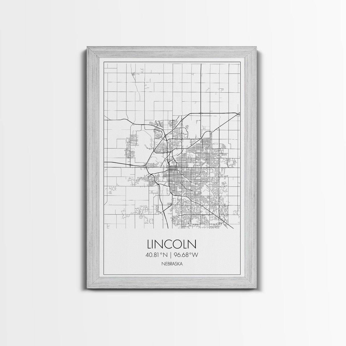 Lincoln Street Map, Nebraska Map, City Map Art, Modern Wall Art, Wall Art, Canvas Print, Travel Wall Decor, Black And White Art, Wife Gift