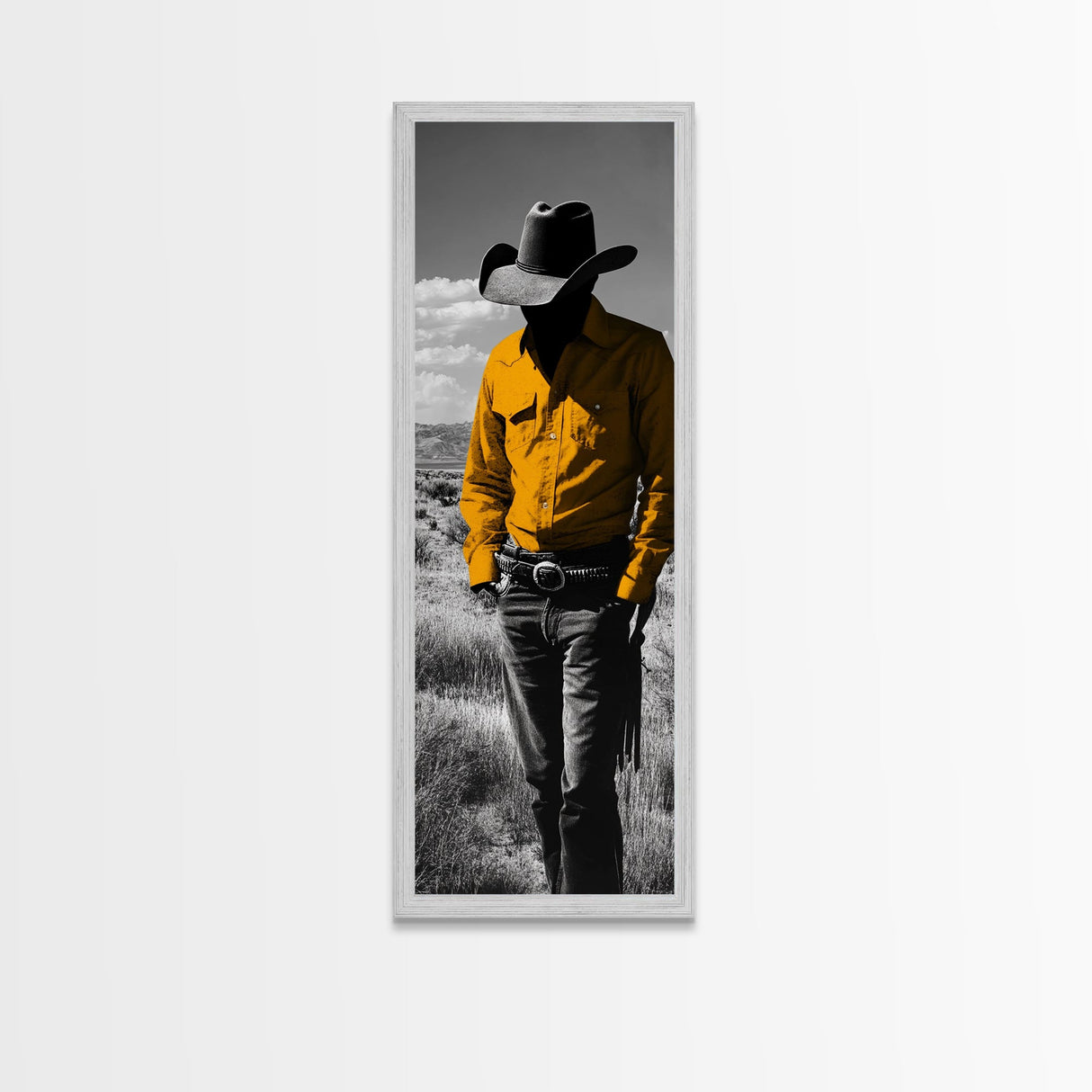 Mysterious Cowboy Silhouette Framed Canvas Print | Rustic Western Wall Art | Moody Art | Farmhouse Decor | Southwest Art | Gift Idea