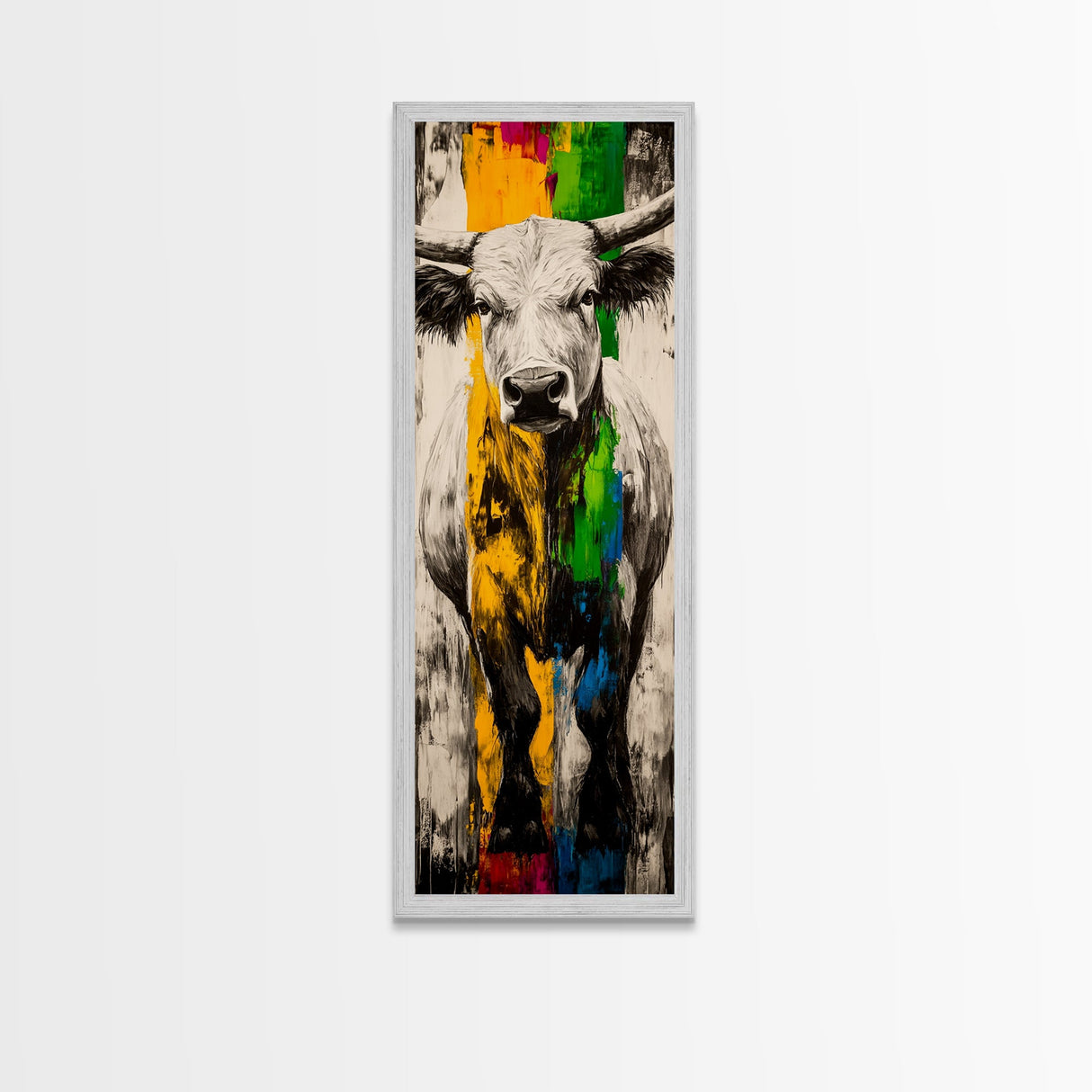 Colorful Bull Art Framed Canvas Print bull and bear art rustic decor farmhouse art southwest wall art geometric wall art extra wide art