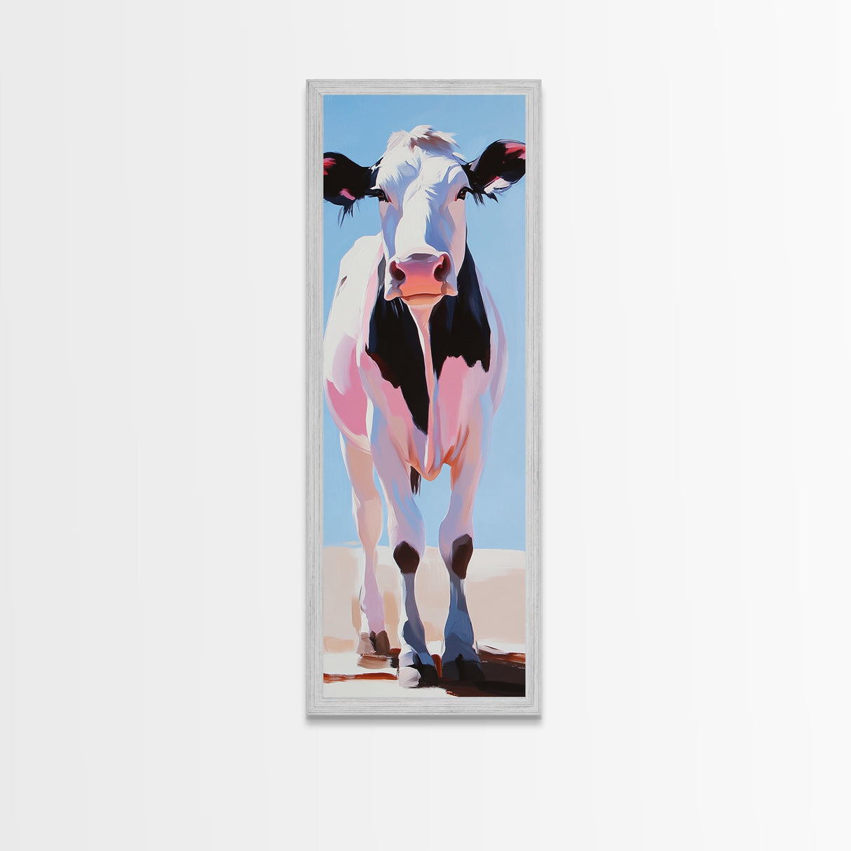 Black and White Cow Portrait Framed Canvas Print farmhouse art, rustic decor, barn landscape oil painting, living room art, boho art