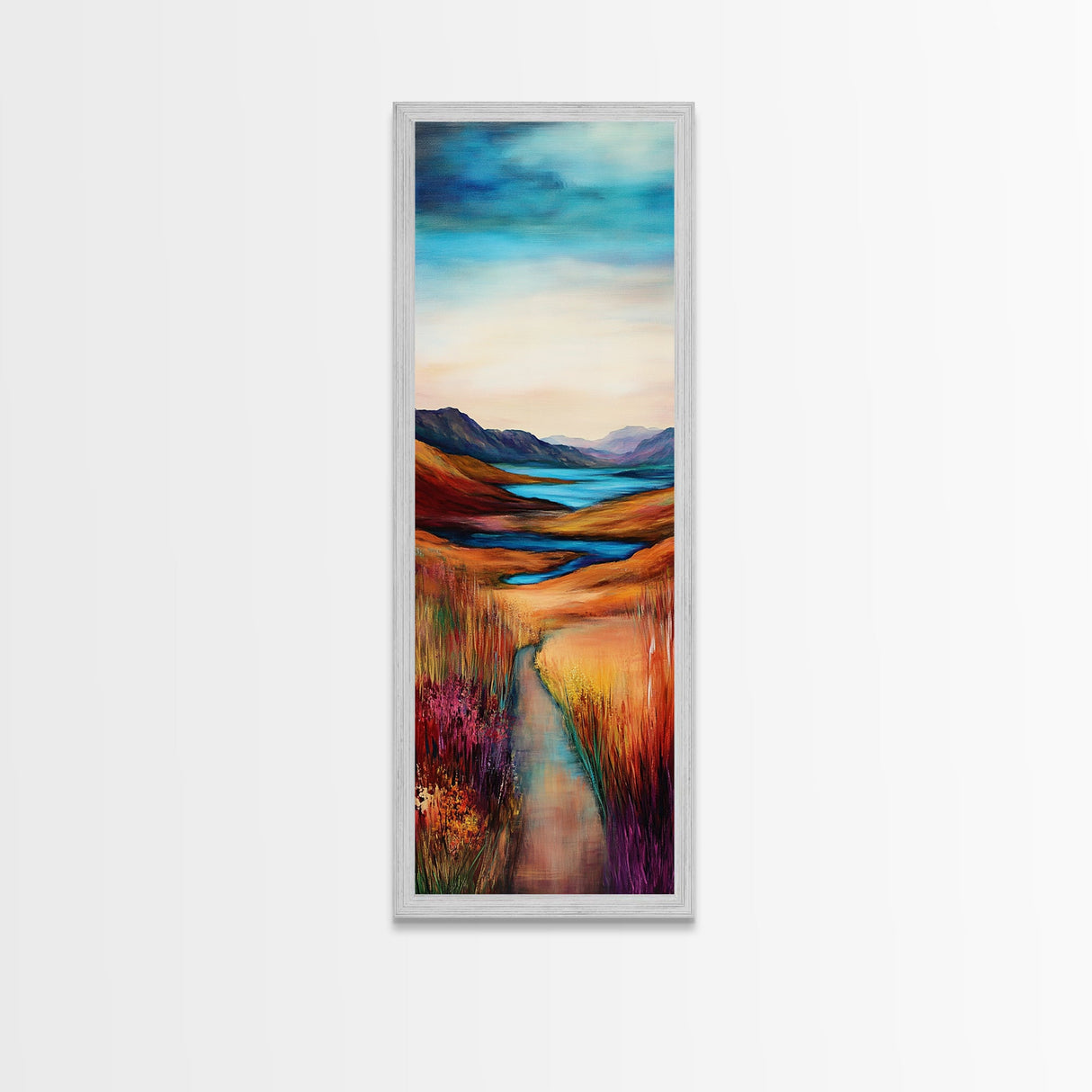 Rolling Hills Landscape Framed Canvas Print mountain painting, Ireland painting, landscape painting, lake Tahoe art, rustic wall art